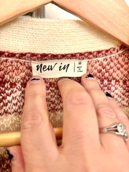 New In Open Fair Isle Cardigan Sweater Oversized Size Medium Cottagecore Spring - Picture 4 of 7